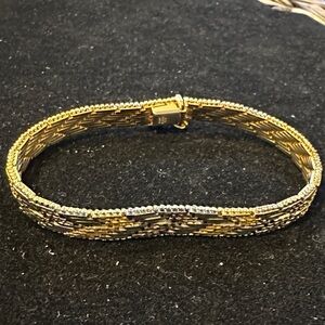 VTG Milor Italy 925 Tri‑Color Chevron Woven Bracelet – Sterling Silver, 7.25"